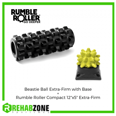 RUMBLE ROLLER® Set / Extra-Firm Density / Black 12"x5" Roller + Yellow Beastie Ball with Base Rehabzone Singapore