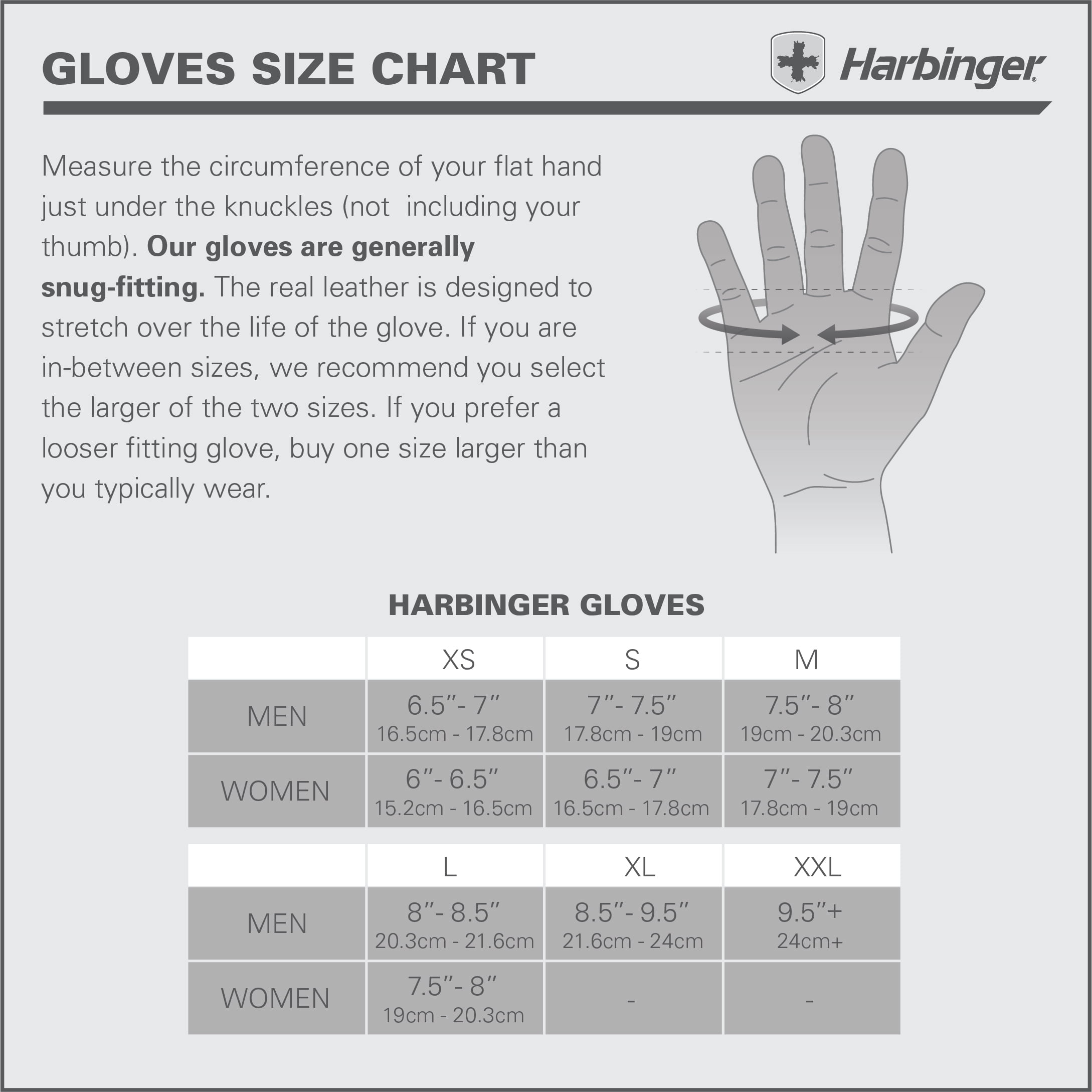 Harbinger Gloves Sizing Chart Rehabzone Singapore